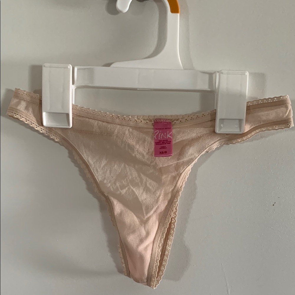 Rare Victoria's Secret Pink Tan Mesh Thong Underwear vintage